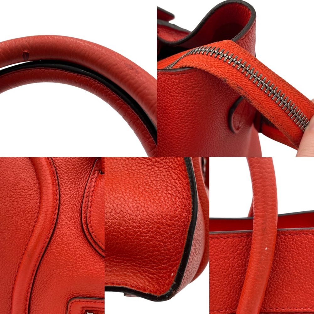 Celine Mini Luggage Tote Vermillion Drummed Calfskin Leather Bag - Picture 13 of 14